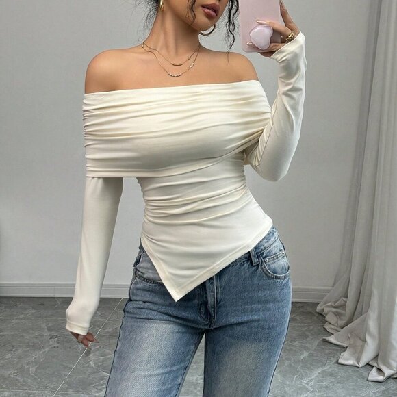 Apricot Casual Women's Off Shoulder T-Shirt - Picture 6 of 7